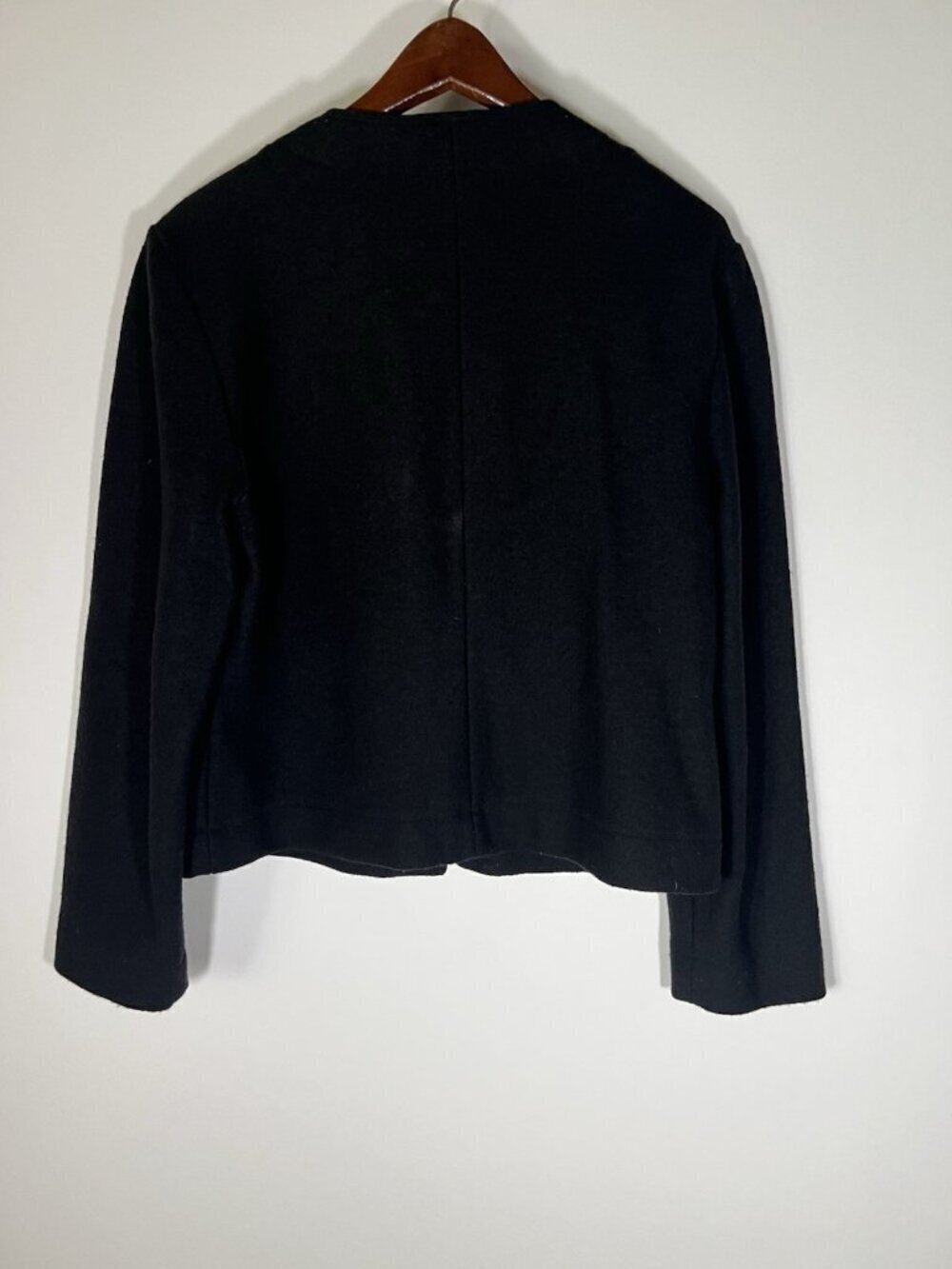 GEIGER black collarless short wool jacket embroidered lightweight Vintage 40(M) - Picture 3 of 9